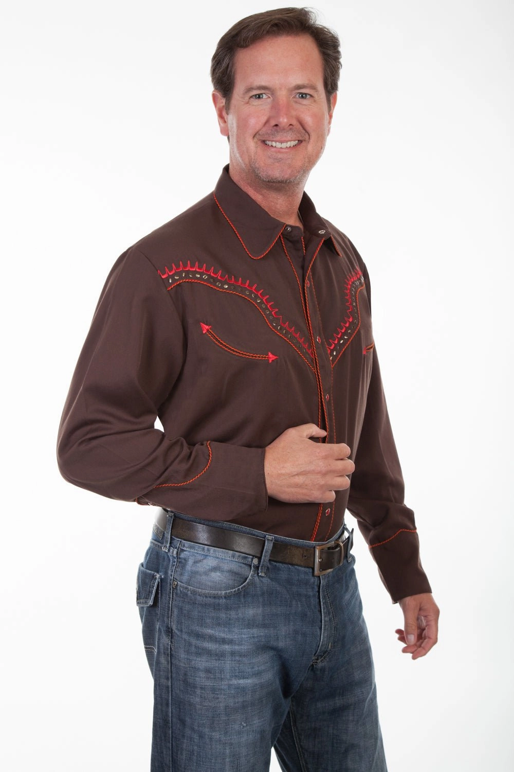 Scully Mens Thunder Bird Chocolate Poly/Rayon L/S Shirt Work From Home Versatile Wear