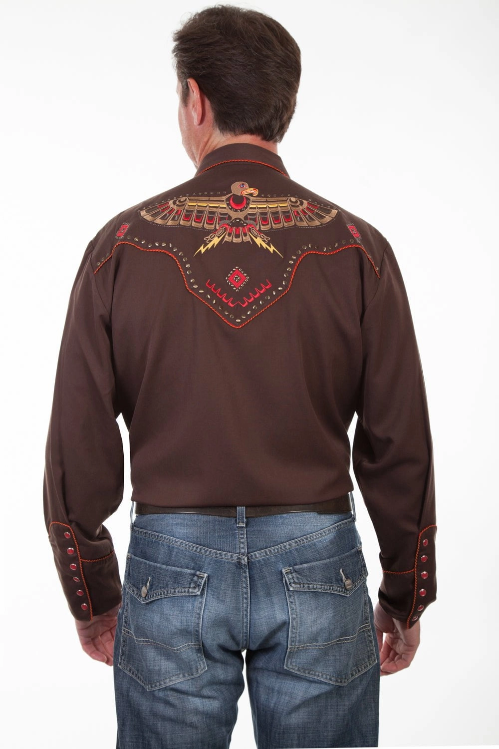 Polka Dot Polished Look Scully Mens Thunder Bird Chocolate Poly/Rayon L/S Shirt