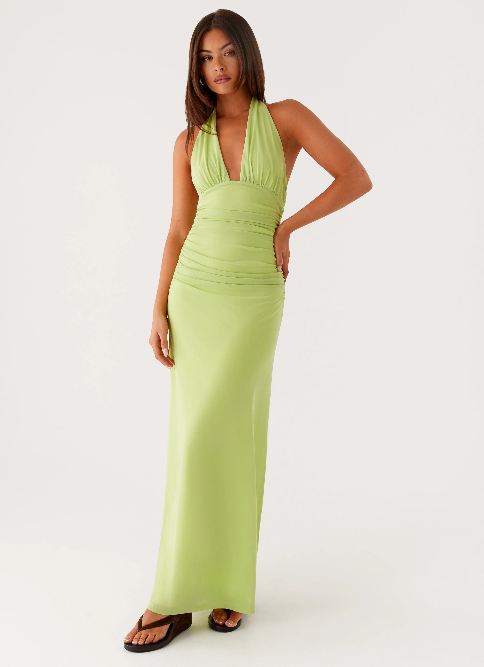Kerrie Maxi Dress - Lime Sleek Feel Shine Dressy