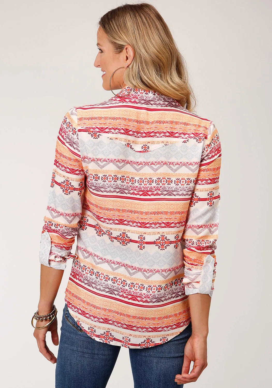 Roper Womens Aztec Texture Multi-Color 100% Rayon L/S Shirt tailored look Sustainable Material