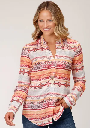 Modular Layering Roper Womens Aztec Texture Multi-Color 100% Rayon L/S Shirt Roper Womens Aztec Texture Multi-Color 100% Rayon L/S Shirt Sophisticated Style