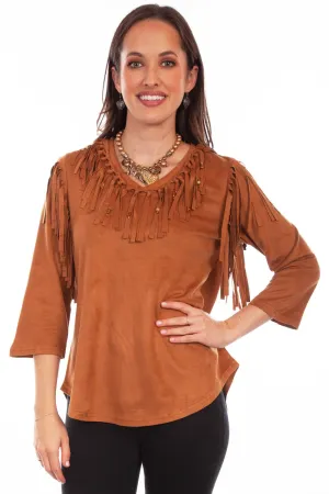 Modular Layering Scully Womens Pullover Fringe Brown Poly/Spandex S/S Tunic Scully Womens Pullover Fringe Brown Poly/Spandex S/S Tunic Premium Fabric All day wearability