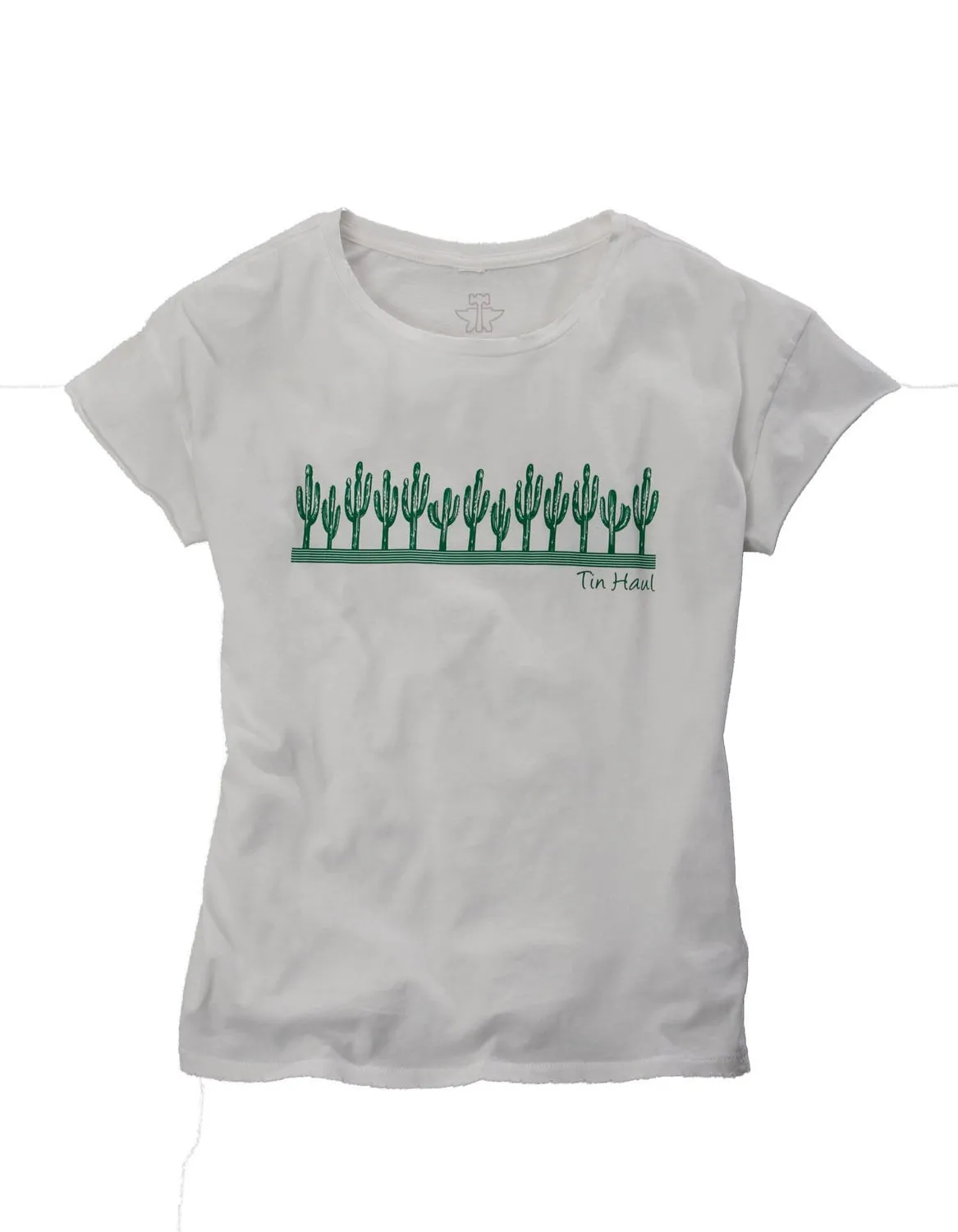 Student Essential Tin Haul Womens White/Green 100% Cotton Cactus S/S T-Shirt
