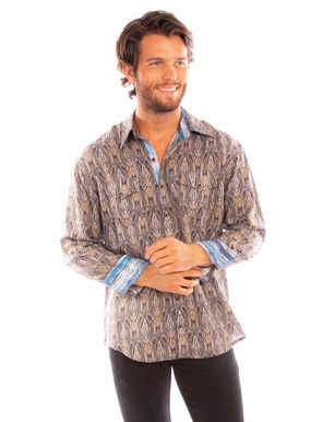 Moisture Wicking Fabric Scully Mens Signature Paisley Navy 100% Tencel L/S Shirt Coffee Run Everyday Essential Scully Mens Signature Paisley Navy 100% Tencel L/S Shirt