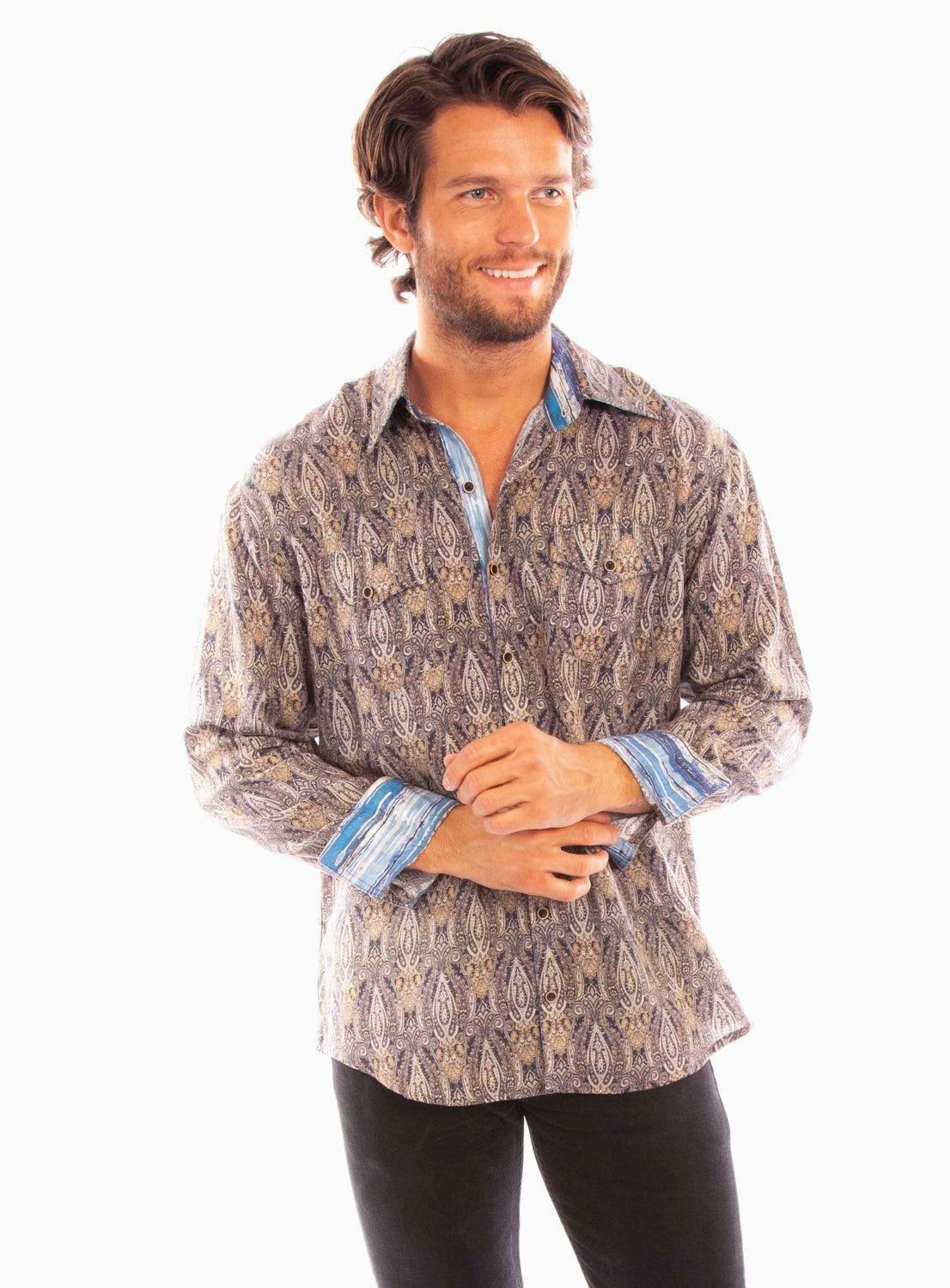 Coffee Run Everyday Essential Scully Mens Signature Paisley Navy 100% Tencel L/S Shirt
