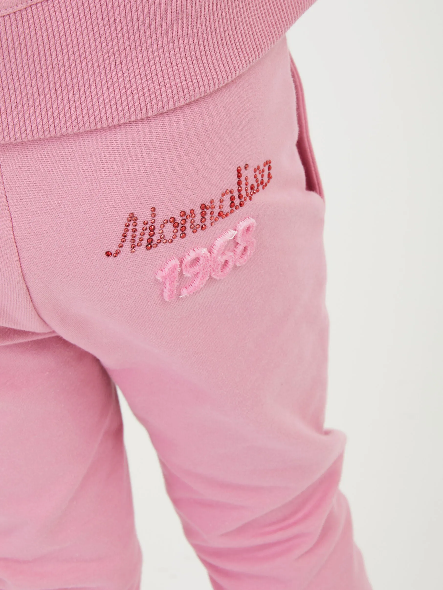 MONNALISA FLEECE LOGO JOGGERS WITH RHINESTONES