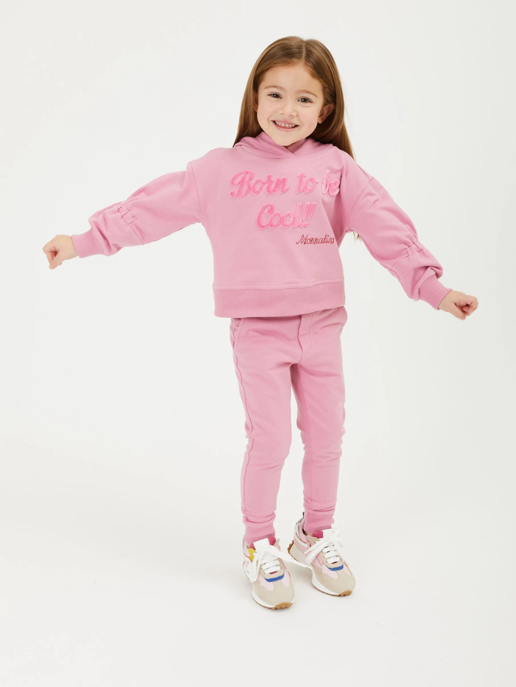 MONNALISA FLEECE LOGO JOGGERS WITH RHINESTONES