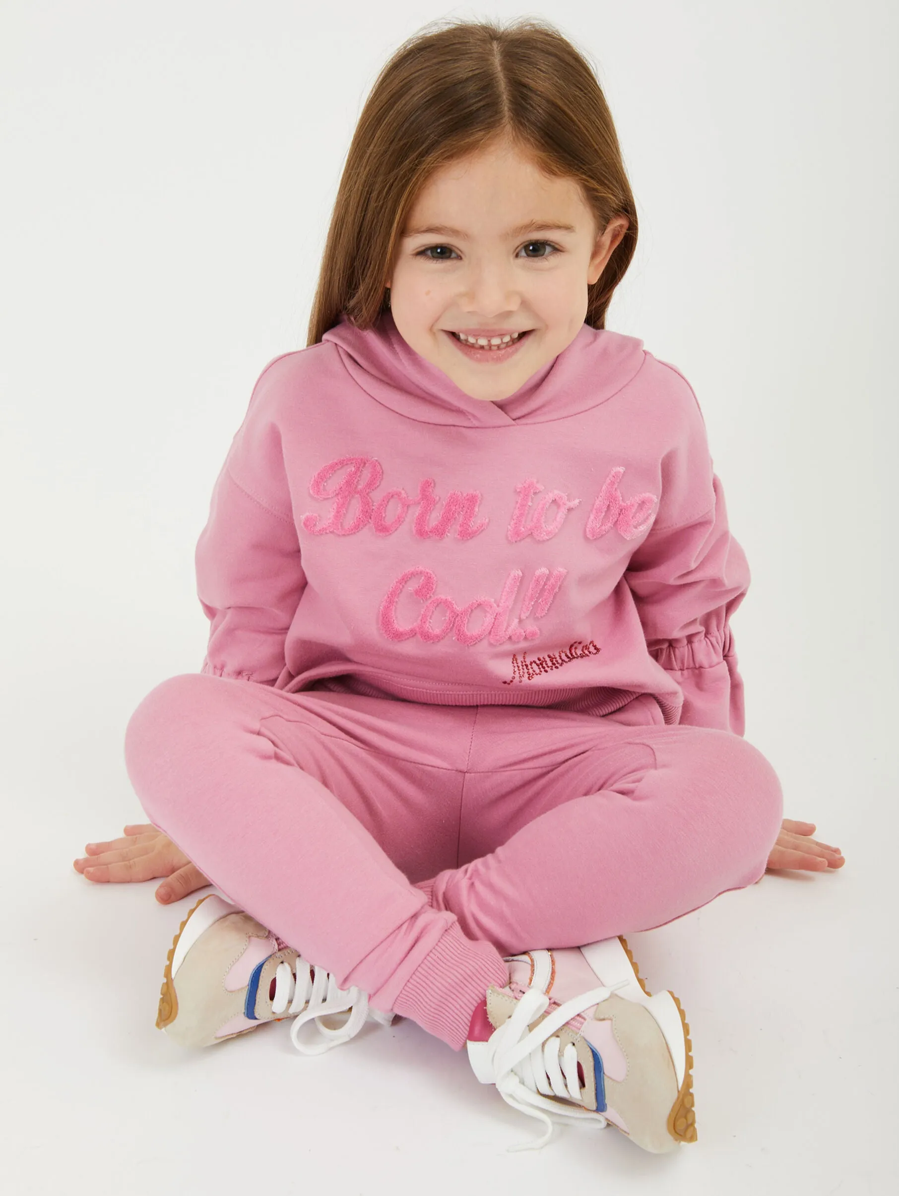 MONNALISA FLEECE LOGO JOGGERS WITH RHINESTONES