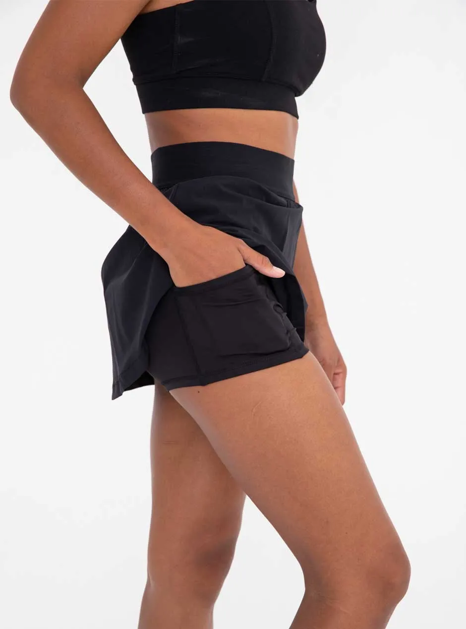 Mono B Women's  A-Line Active Mini Tennis Skort - Black