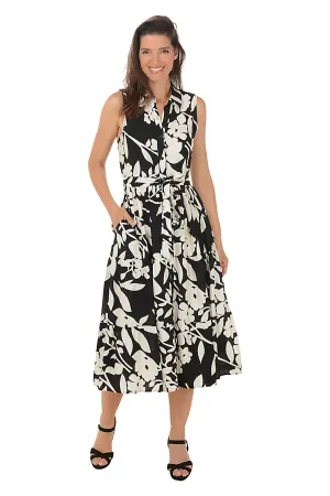 Monochrome Floral Sleeveless Button-Front Dress LowImpact Zipper Monochrome Floral Sleeveless Button-Front Dress Polished Form