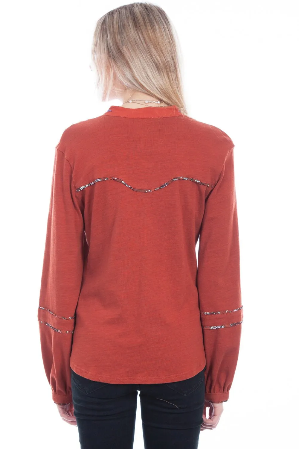 Zero Waste Pattern Design Scully Womens Rust Cotton Blend Yoke L/S Blouse