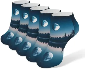 Moon Lake Night 5 Pairs Unisex Activewear Ankle Socks Lightweight Low Cut And No Show Socks