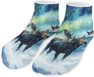 Moose Northern Light Unisex Activewear Ankle Socks Lightweight Low Cut And No Show Socks