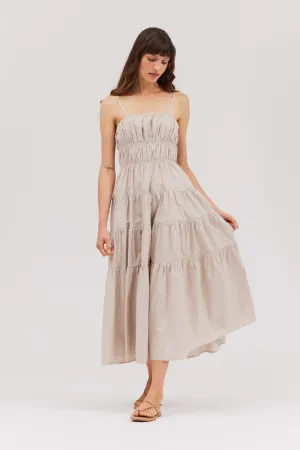 MORGAN TIERED MIDI DRESS Soft Design MORGAN TIERED MIDI DRESS Refined Cut