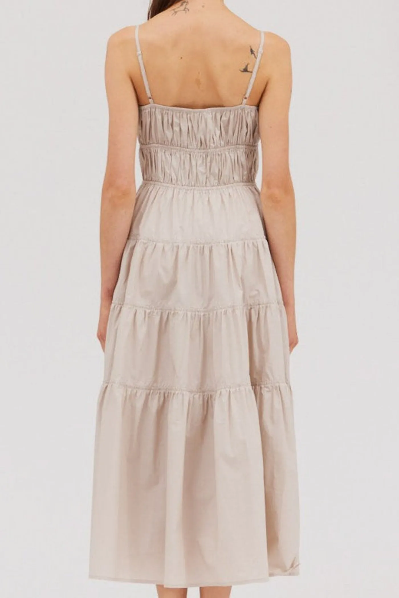MORGAN TIERED MIDI DRESS Elegant Fabric Chilly Comfort