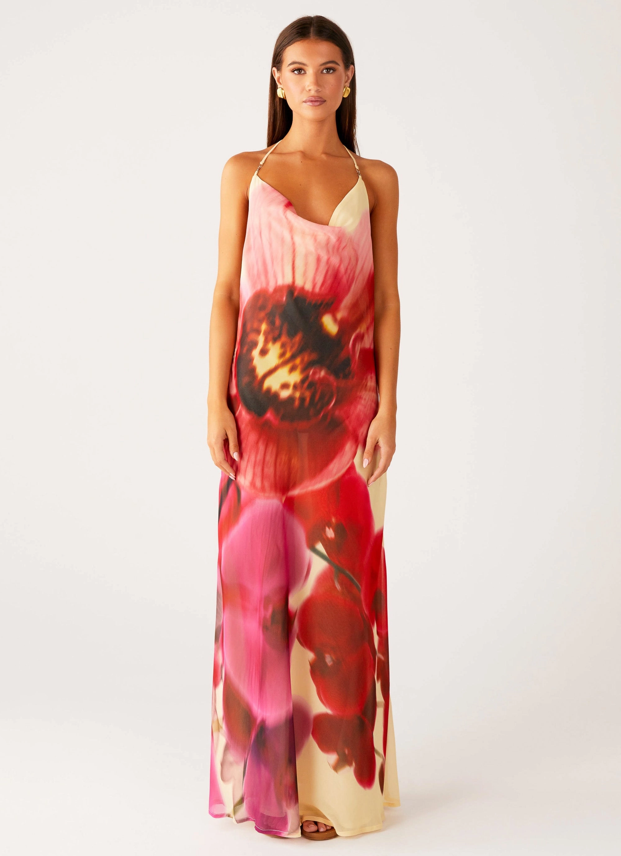 Urban Minimalism Morning Crush Cowl Maxi Dress - Yellow Bloom