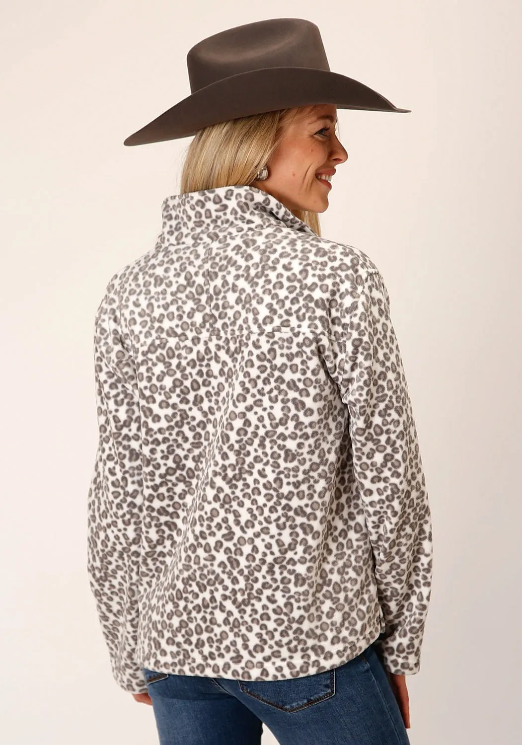 Roper Womens Snow Leopard White Polyester Fleece Pullover Neutral Loose