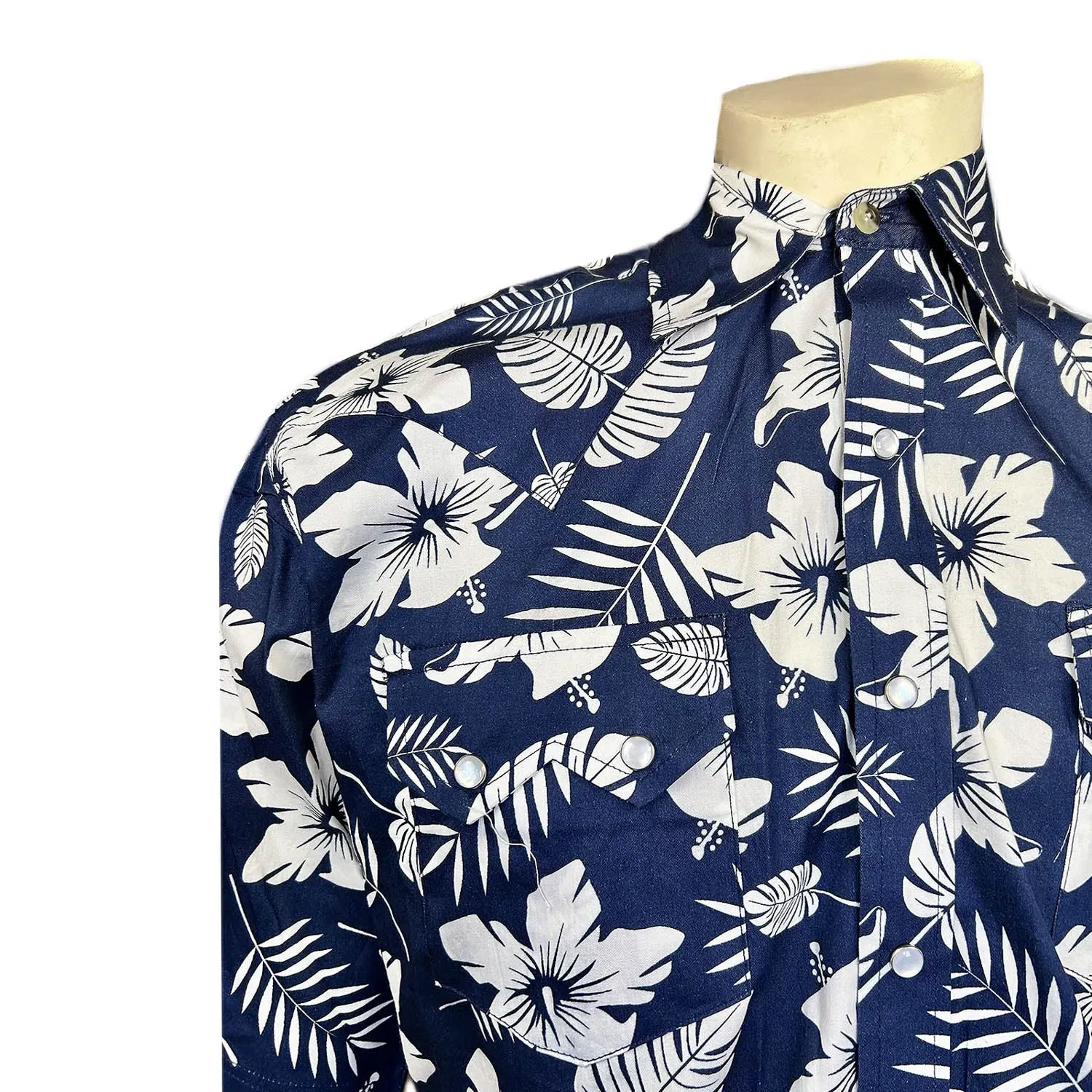 Rockmount Mens Floral Print Western Navy 100% Cotton S/S Shirt On-The-Go Style Corporate Wear