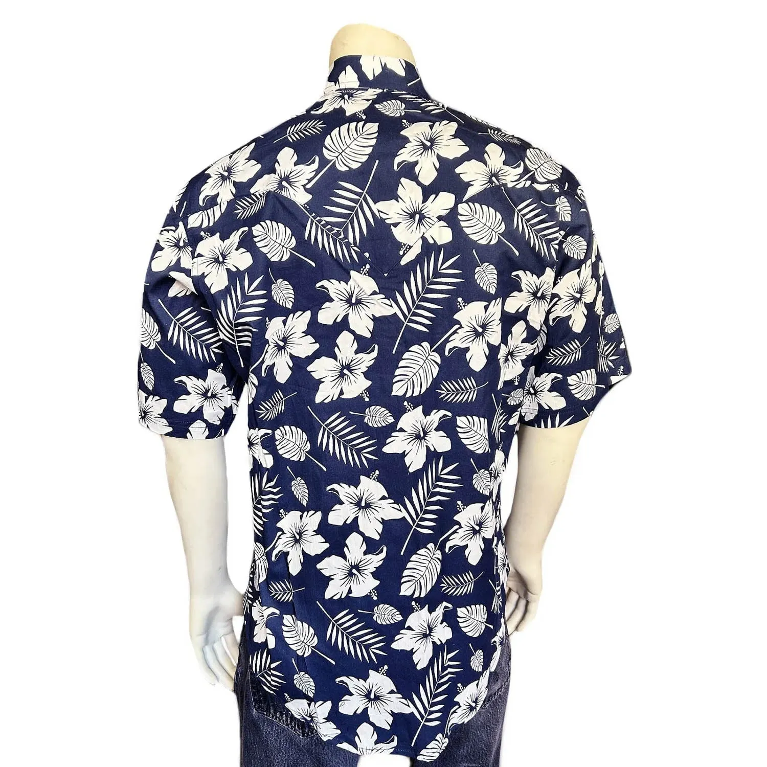 Rockmount Mens Floral Print Western Navy 100% Cotton S/S Shirt Premium Comfort Essential Fit