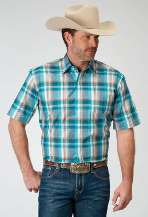 Multi Ply Yarn Fabric Roper Mens Waters Edge Plaid Multi-Color 100% Cotton S/S Shirt Roper Mens Waters Edge Plaid Multi-Color 100% Cotton S/S Shirt Breathable Comfort