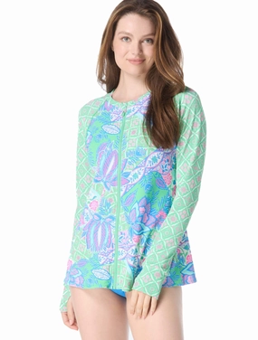 Multipurpose Everyday Wear Estate Mosaic Pique Zip-Front Rash Guard Estate Mosaic Pique Zip-Front Rash Guard Comfortable Collar