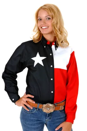 Must-have Roper Womens Pieced Texas Flag Navy/Red 100% Cotton Btn L/S Shirt Roper Womens Pieced Texas Flag Navy/Red 100% Cotton Btn L/S Shirt High Neck Workwear Casual