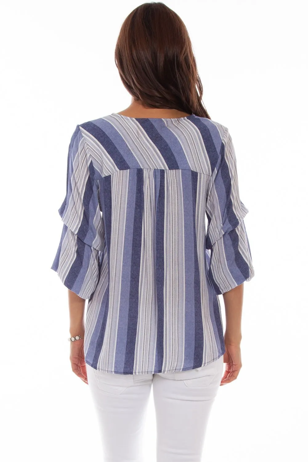 Comfort Wear Scully Womens Blue Rayon Puff Print S/S Blouse