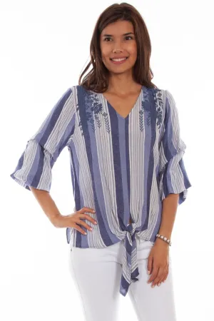 Must-have Scully Womens Blue Rayon Puff Print S/S Blouse Customizable Option Roll-Up Sleeve Scully Womens Blue Rayon Puff Print S/S Blouse