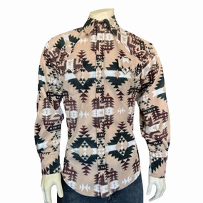 Must-have Rockmount Mens Native Pattern Western Brown/Tan Fleece L/S Shirt Tailored Silhouette Rockmount Mens Native Pattern Western Brown/Tan Fleece L/S Shirt