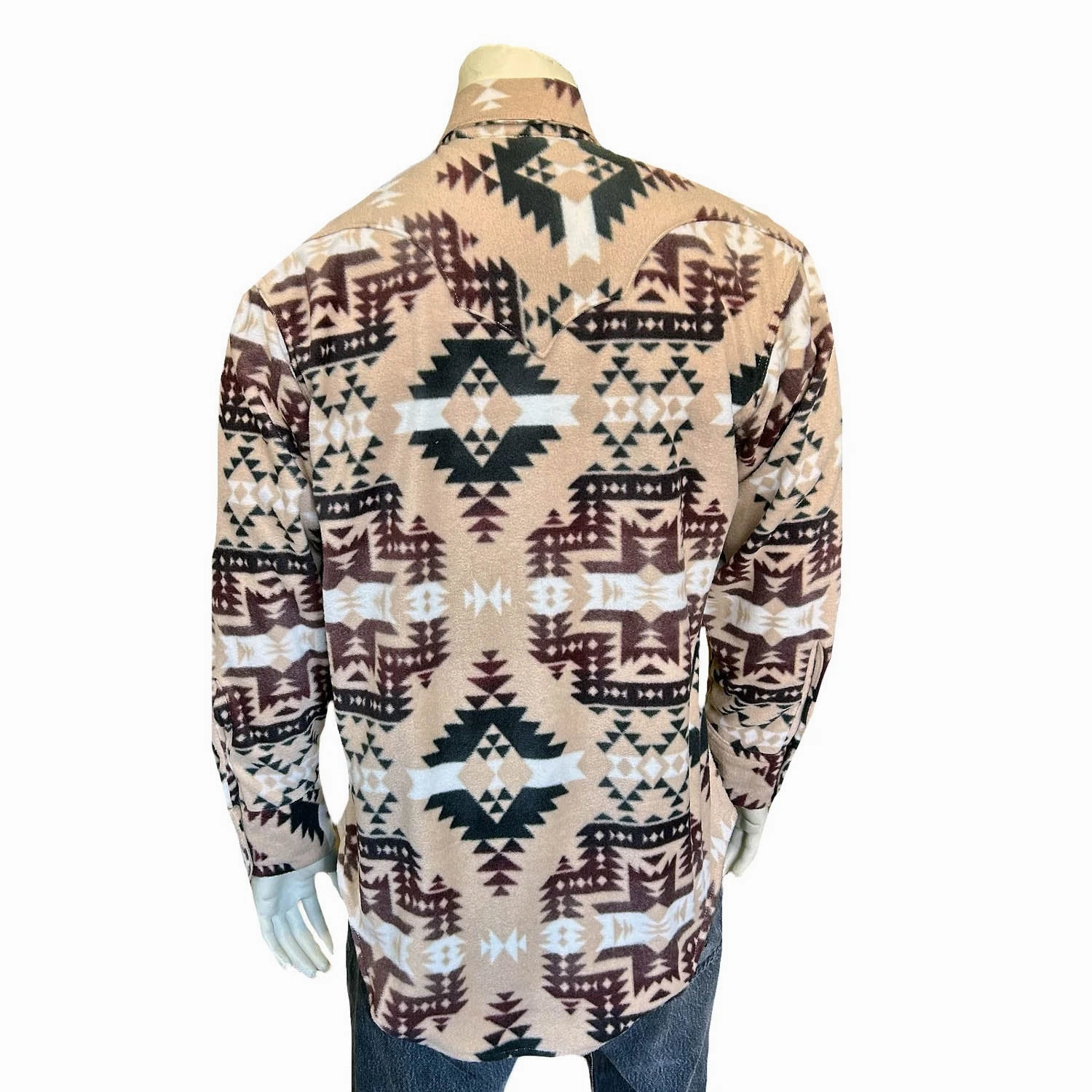 Rockmount Mens Native Pattern Western Brown/Tan Fleece L/S Shirt Contemporary Design