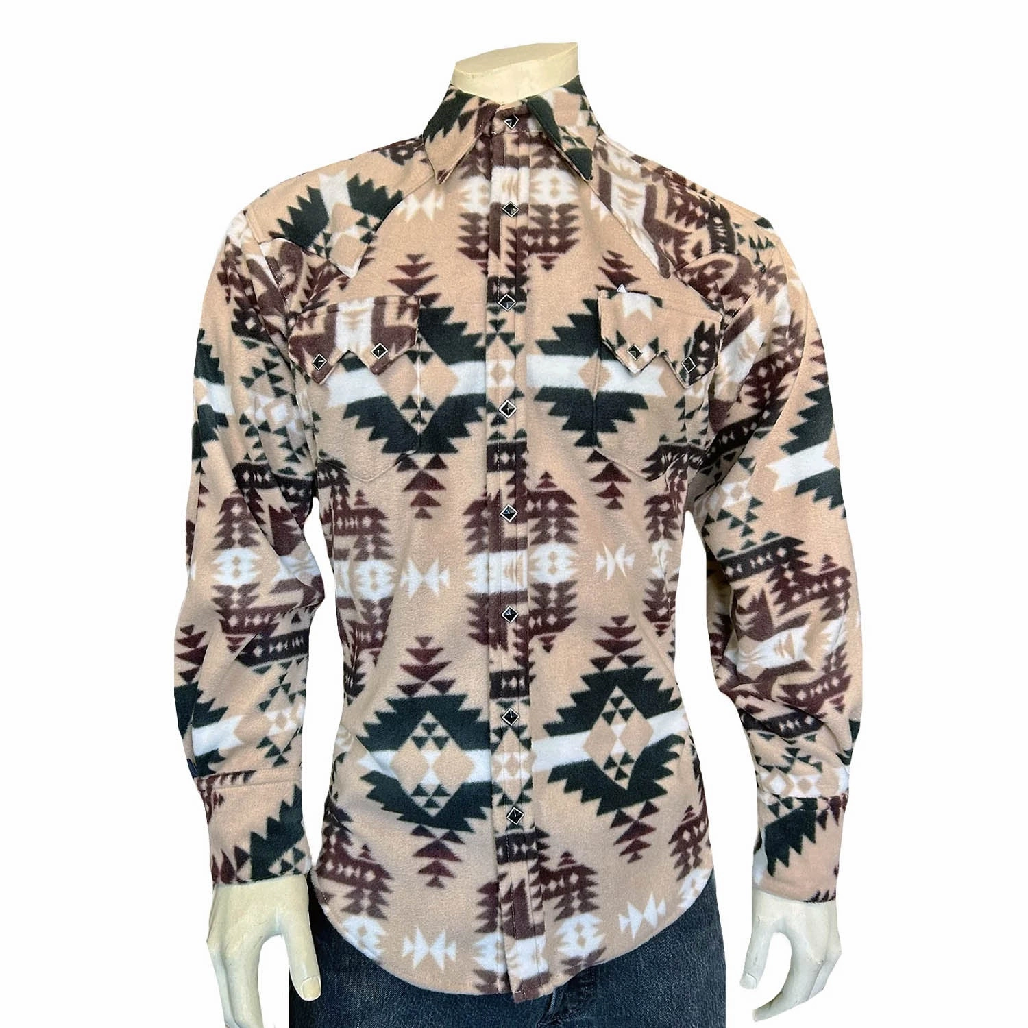 Tailored Silhouette Rockmount Mens Native Pattern Western Brown/Tan Fleece L/S Shirt