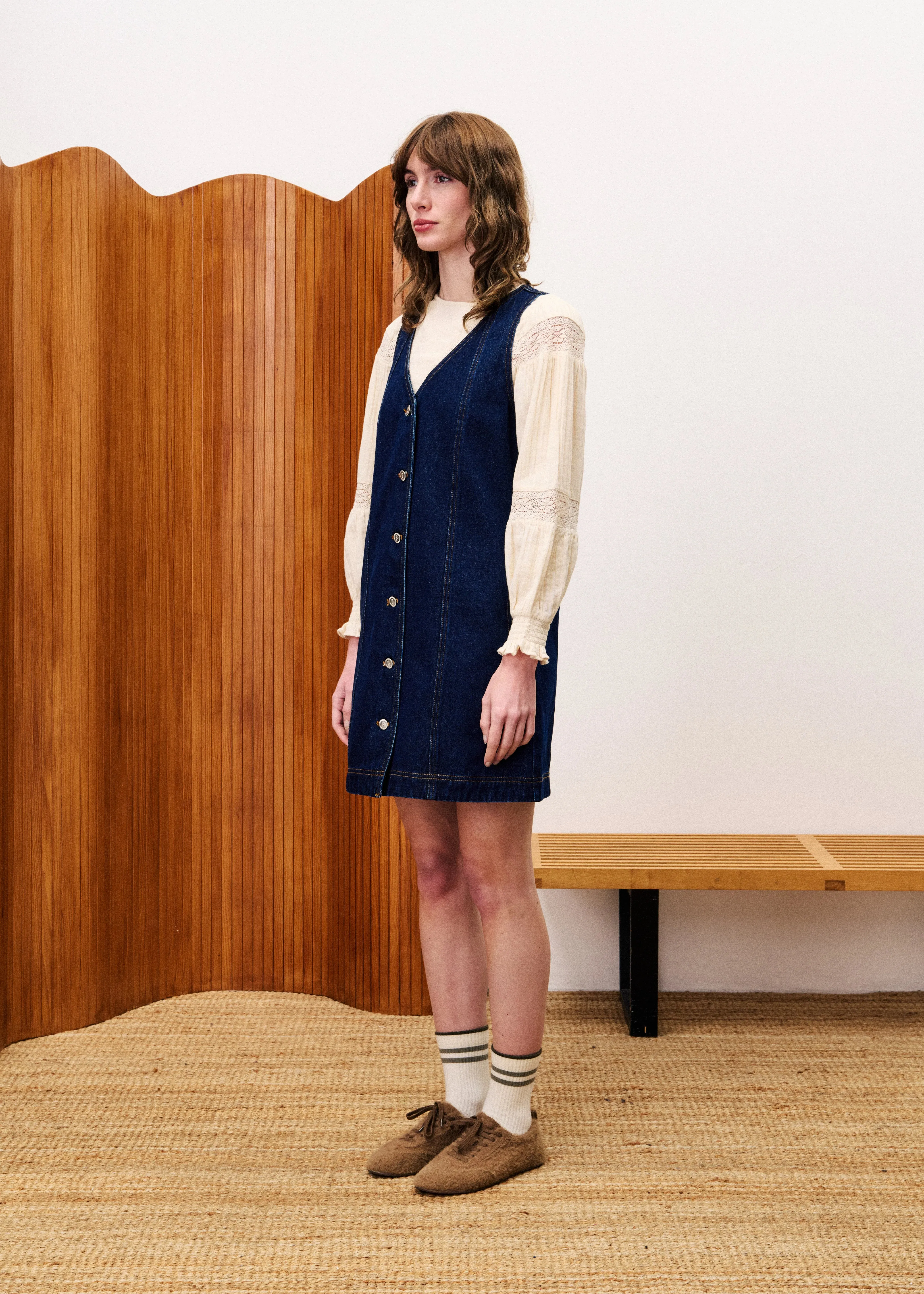 NALA DENIM MINI DRESS Pearl-Detail
