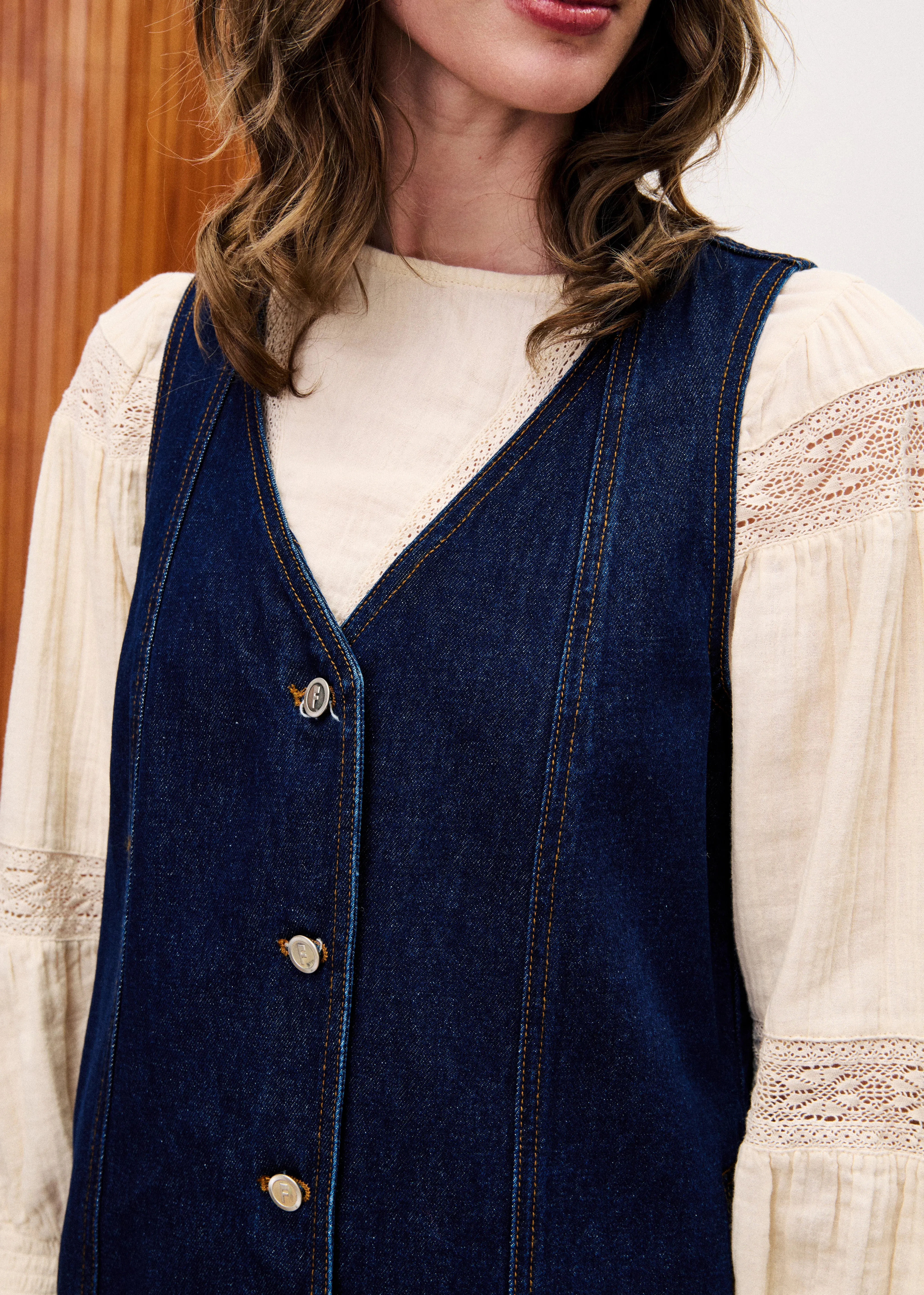 Soft-touch Jewel Accent NALA DENIM MINI DRESS