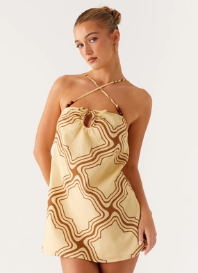 Naomi Criss Cross Mini Dress - Tidal Wave Print Quilted Finish Naomi Criss Cross Mini Dress - Tidal Wave Print Sophisticated Edge Semi Fit