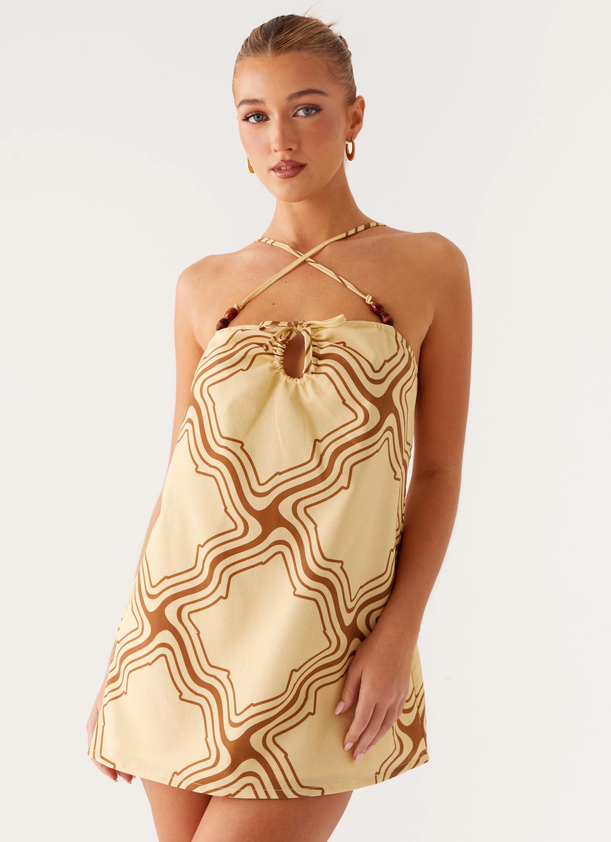 Naomi Criss Cross Mini Dress - Tidal Wave Print Perfect Layers Timeless Style Wear