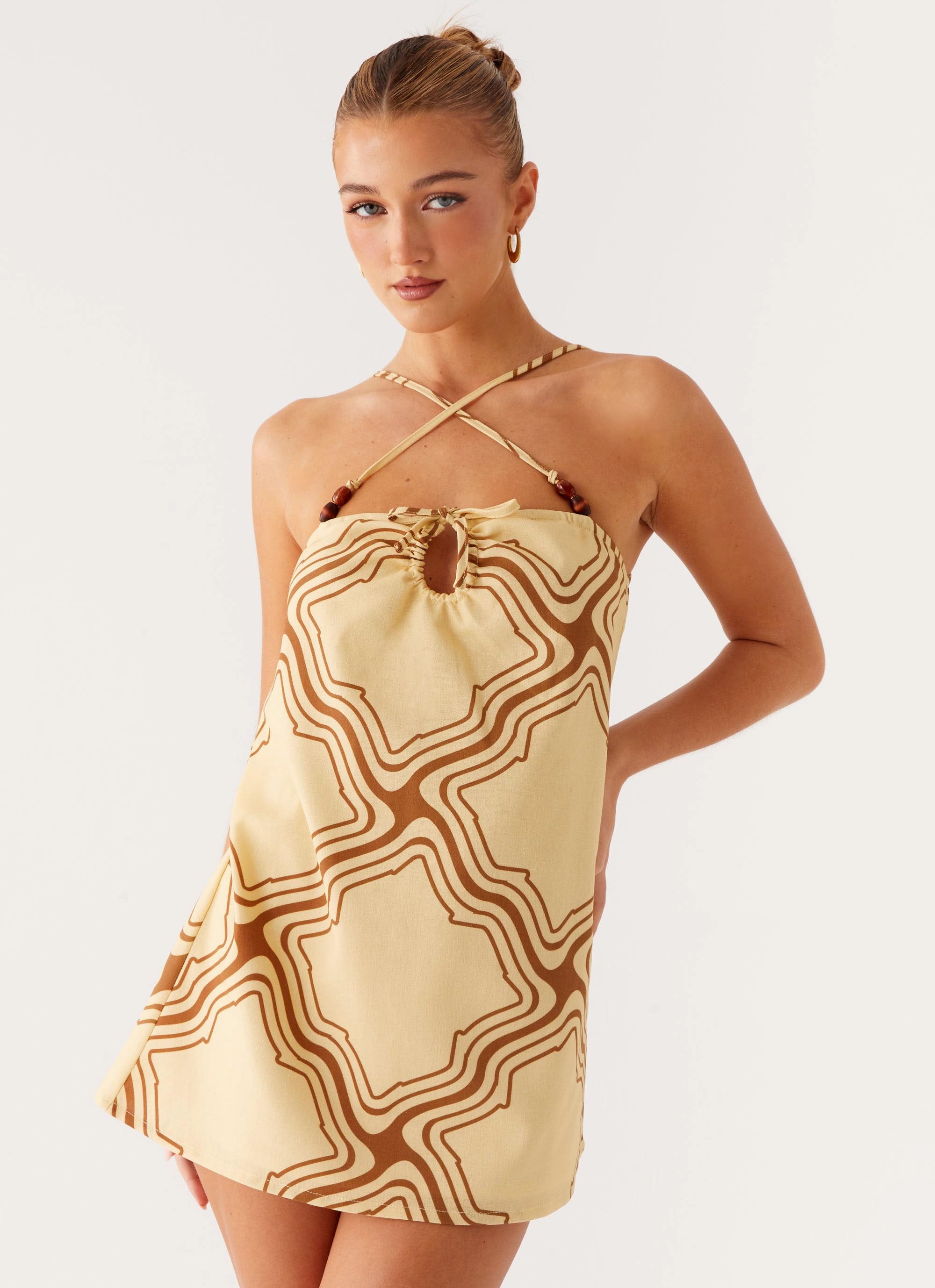MultiPurposePockets Naomi Criss Cross Mini Dress - Tidal Wave Print