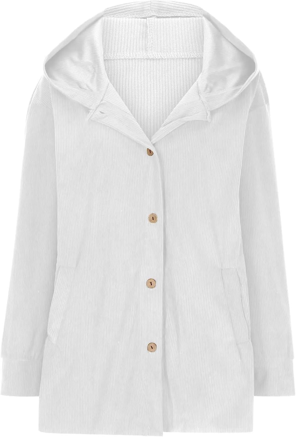 NATHGAM Women Corduroy Cardigan Sweaters Oversized Button Hooded Casual Coat Chunky Warm Fleece Knit Loose Fit Shacket Jacket