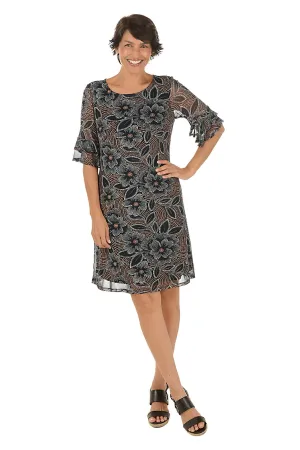 Natural Floral Mesh Ruffle Sleeve Dress Breathable Layer Light Comfort Natural Floral Mesh Ruffle Sleeve Dress
