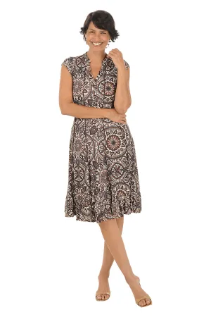 Natural Medallion Seamed Ruffle Hem Dress Partly Lined Ready Glow Light Coral Natural Medallion Seamed Ruffle Hem Dress