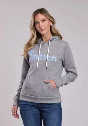 Natural Stretch Stetson Womens Light Blue Script Logo Grey Cotton Blend Hoodie Fits Everyone Chic Design Style Stetson Womens Light Blue Script Logo Grey Cotton Blend Hoodie