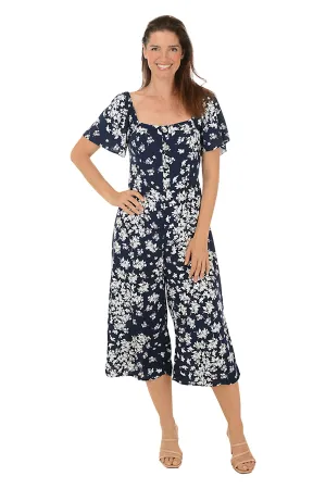 Navy Floral Square Neck Jumpsuit Chic apparel Navy Floral Square Neck Jumpsuit Style Ease