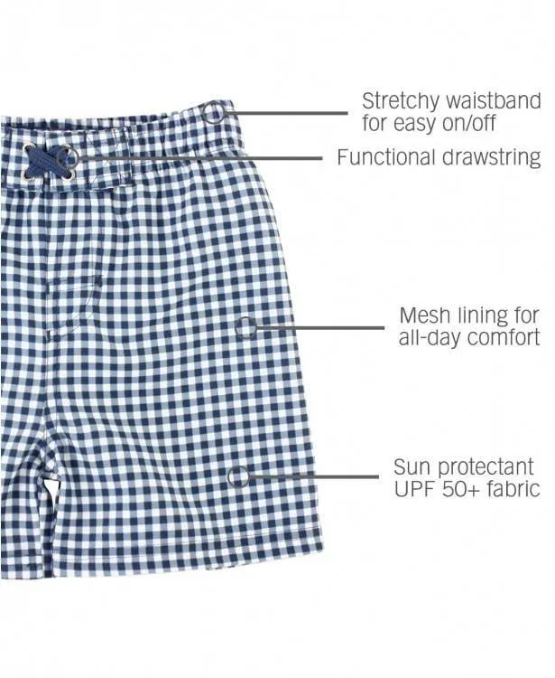 Navy Gingham Swim Trunks