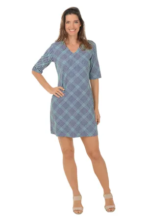 Navy Gingham V-Neck UPF50  Dress Timeless Fashion Sleek Look Navy Gingham V-Neck UPF50  Dress