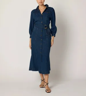 Naya Midi Dress | Denim Perfect Layering Silk Flow Subtle Touch Naya Midi Dress | Denim