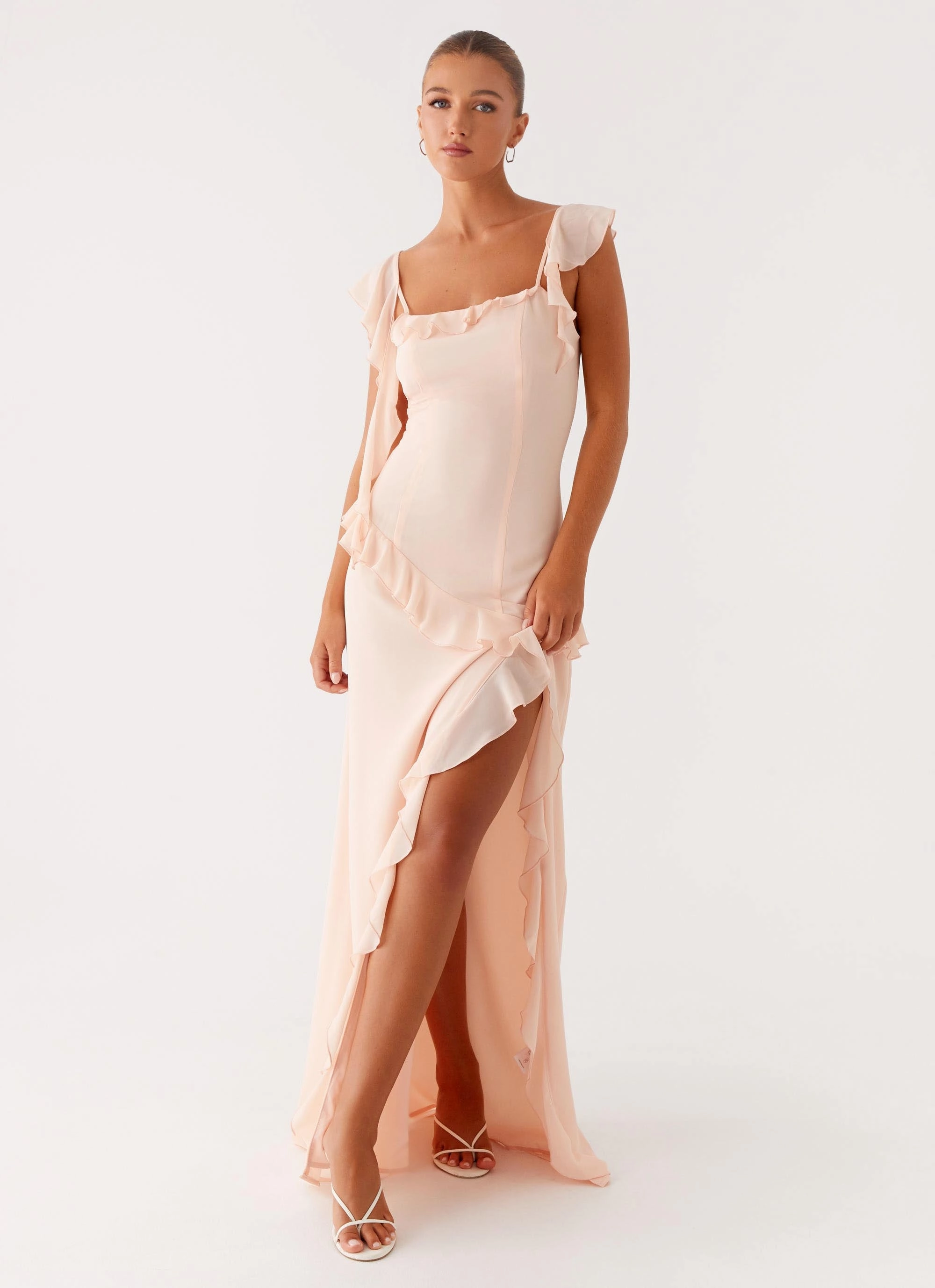 Naya Maxi Dress - Peach Layered Fit All-Purpose Comfort