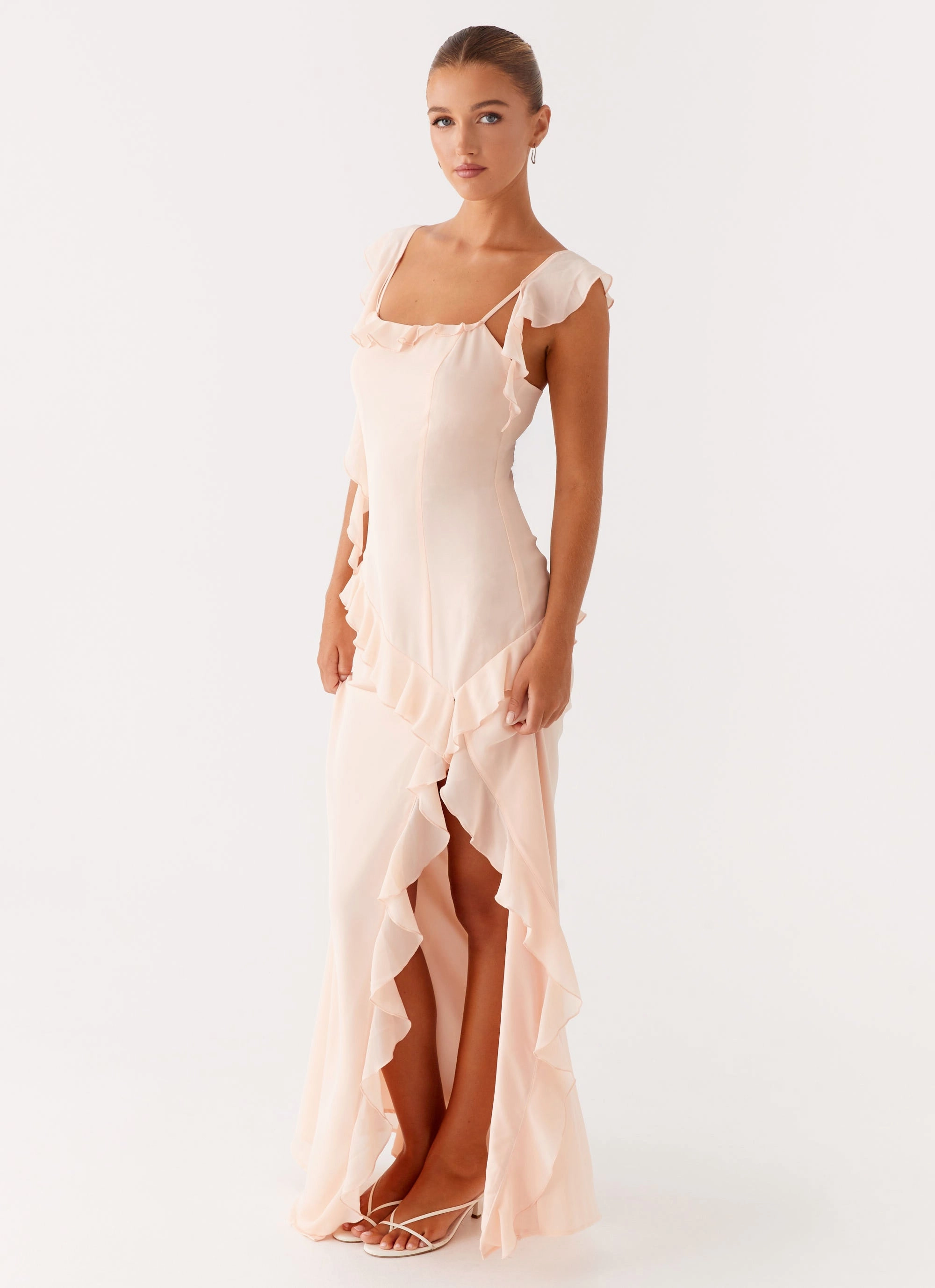 Naya Maxi Dress - Peach Fair-Trade Stud-Detail