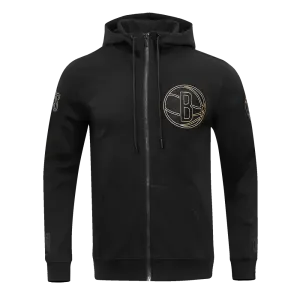 NBA BROOKLYN NETS BLACK & GOLD DK MEN'S FZ PO HOODIE (BLACK)