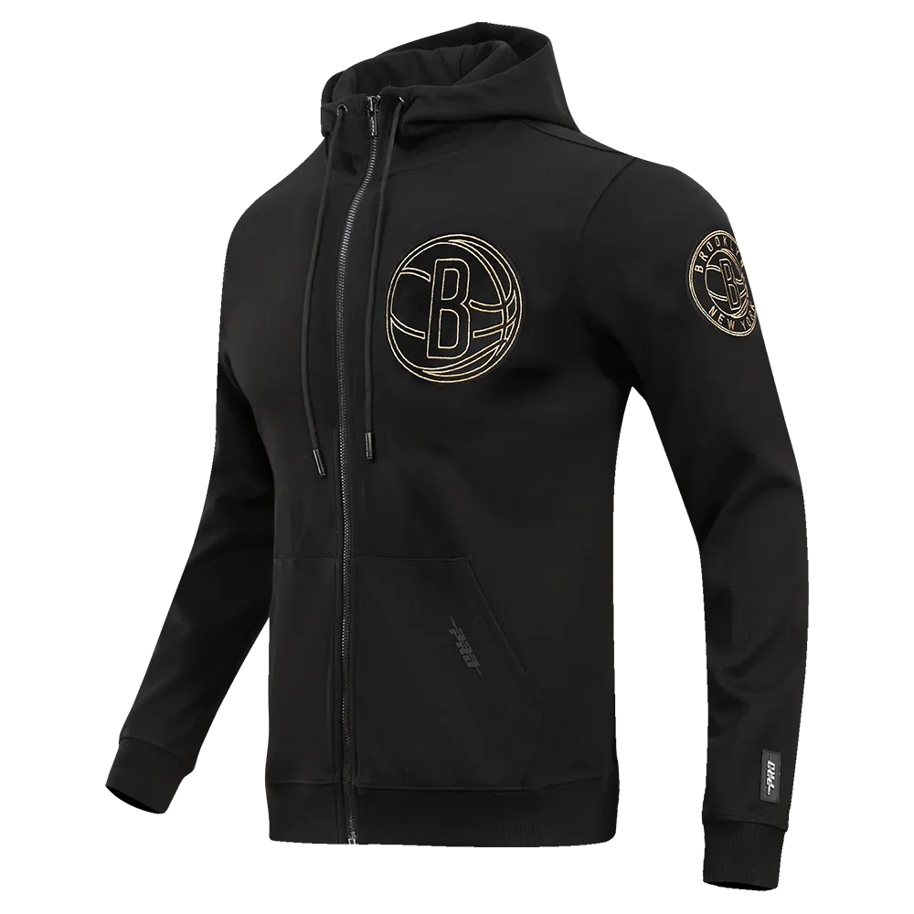 NBA BROOKLYN NETS BLACK & GOLD DK MEN'S FZ PO HOODIE (BLACK)