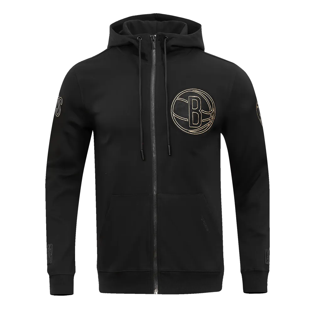 NBA BROOKLYN NETS BLACK & GOLD DK MEN'S FZ PO HOODIE (BLACK)