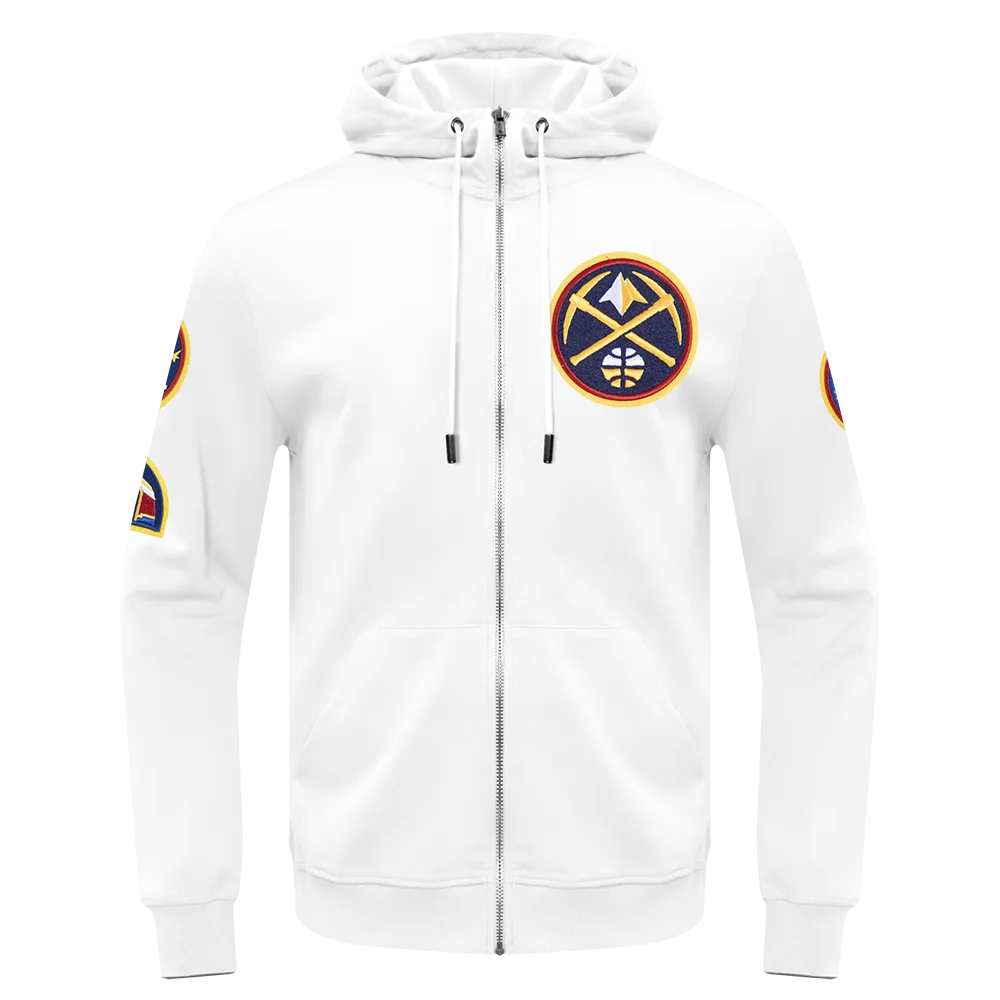 NBA DENVER NUGGETS CLASSIC CHENILLE MEN'S DK FZ PO HOODIE (WHITE)
